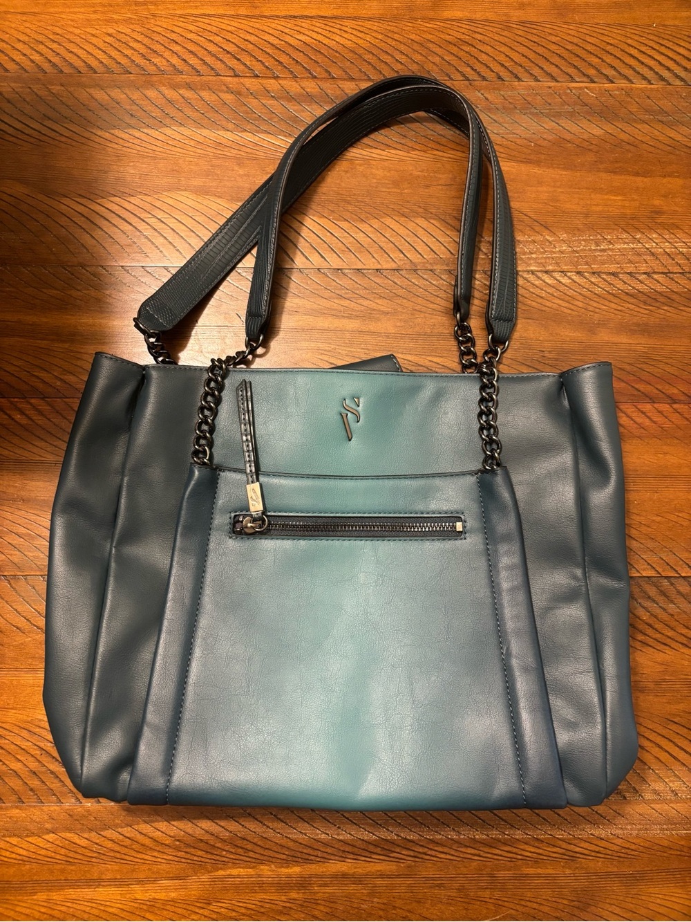 Teal Leather Tote Bag with Chain Straps - Simply Vera Wang